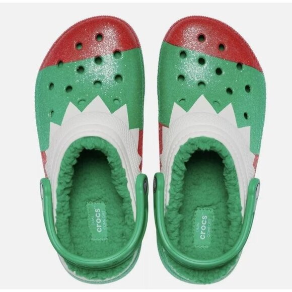 NEW! CROCS Lined Holiday Glitter Elf Fuzzy Clogs Slippers Women's 7 Men's 5 - Picture 2 of 3